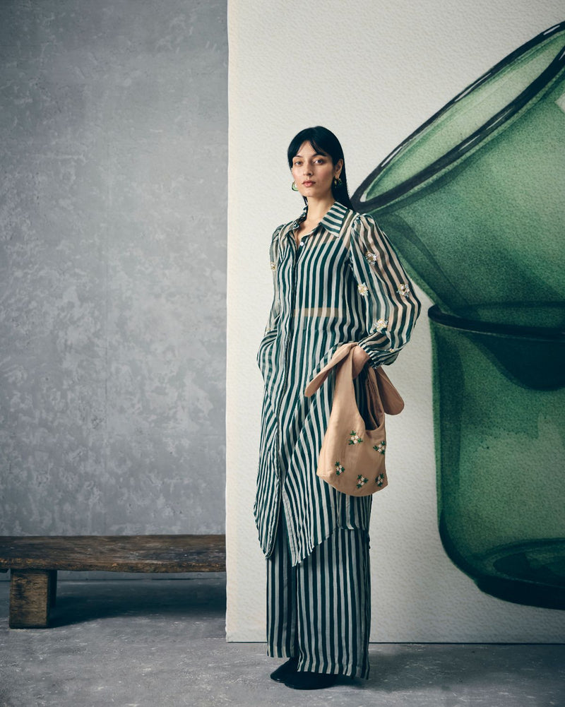 MIDORI KURTA SET organza by Paulmi & Harsh in green color for women in Singapore