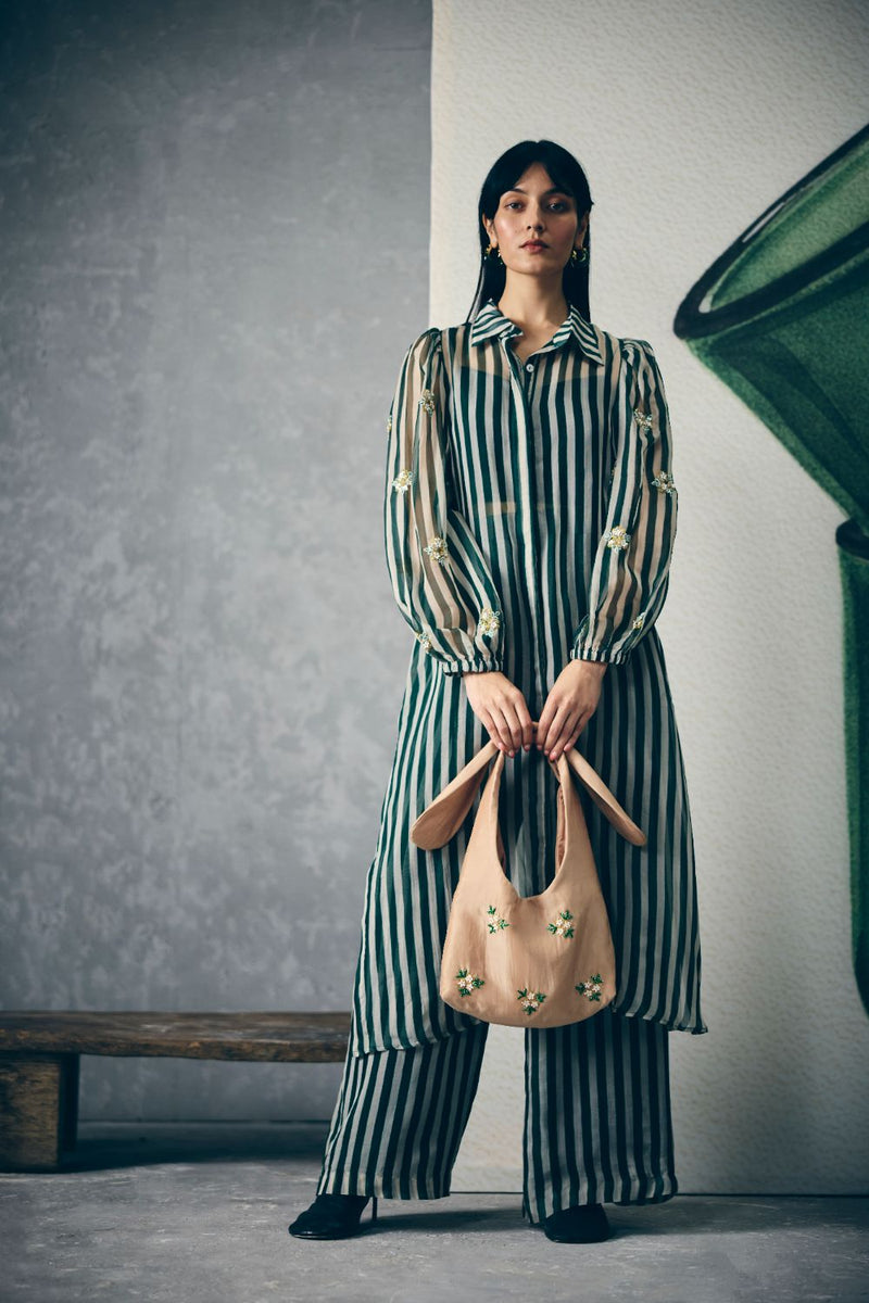 MIDORI KURTA SET organza by Paulmi & Harsh in green color for women in Singapore