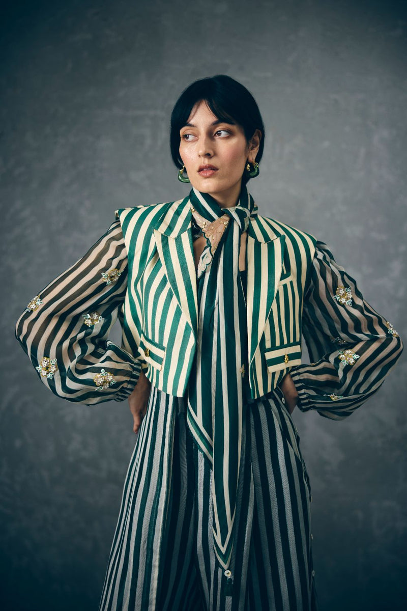 MIDORI KURTA SET organza by Paulmi & Harsh in green color for women in Singapore