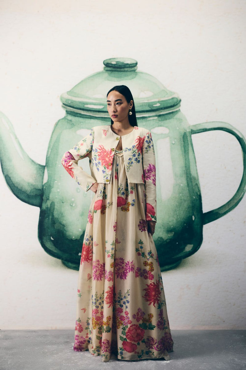 YUME JUMPSUIT SET silk by Paulmi & Harsh in ivory color for women in Singapore