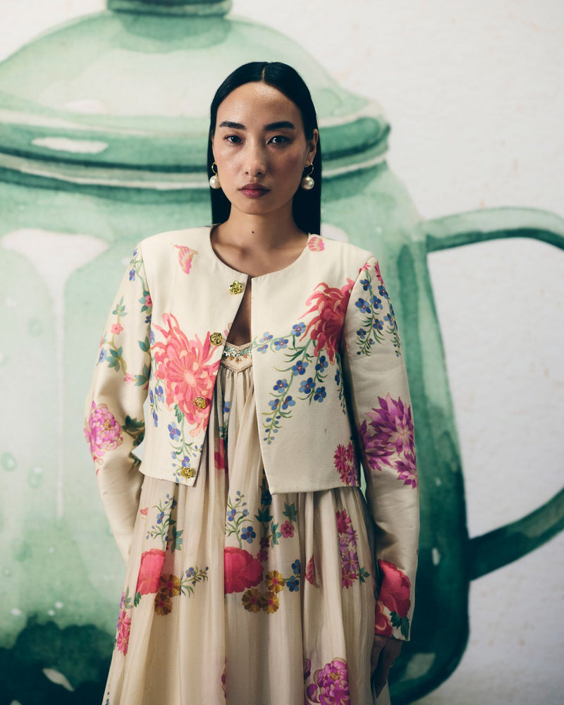 YUME JUMPSUIT SET silk by Paulmi & Harsh in ivory color for women in Singapore