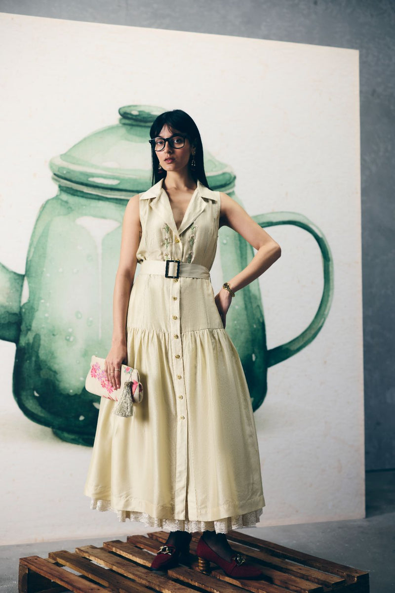 KORI DRESS silk by Paulmi & Harsh in ivory color for women in Singapore