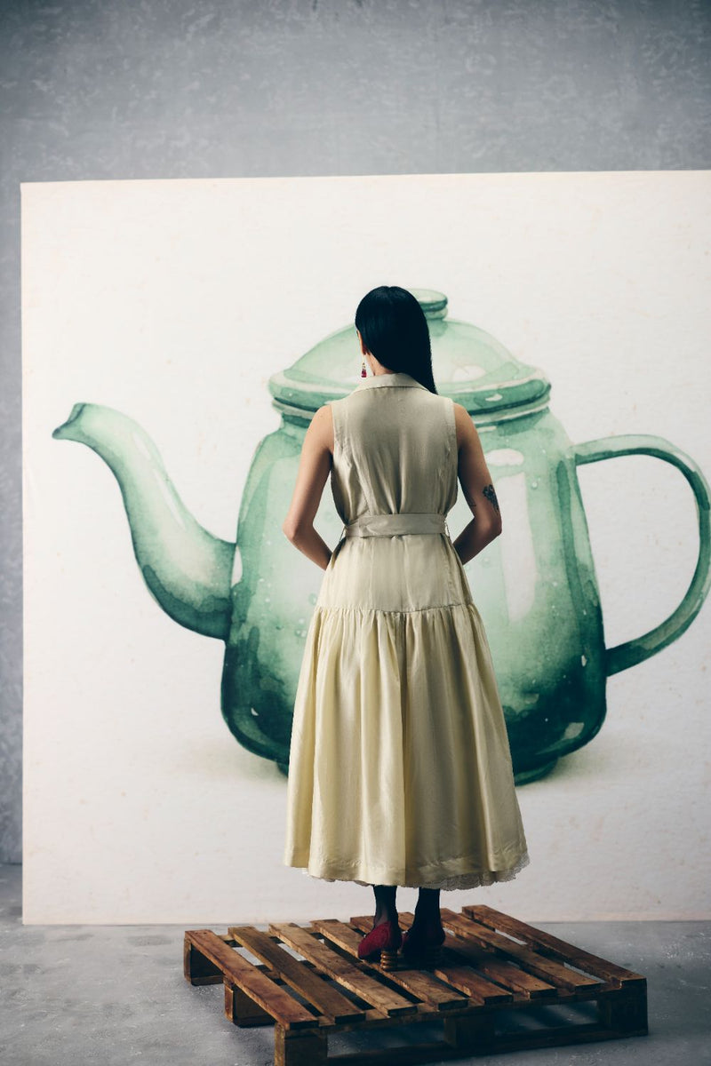 KORI DRESS silk by Paulmi & Harsh in ivory color for women in Singapore