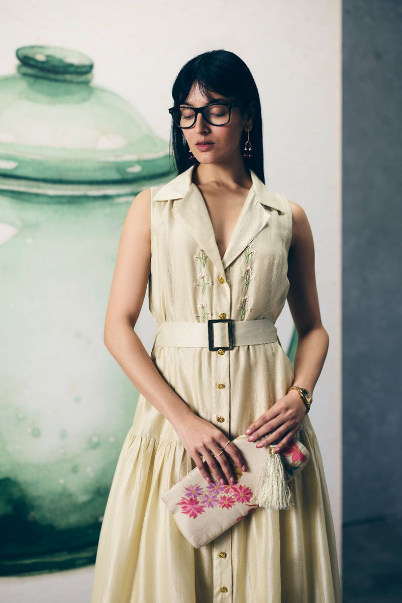 KORI DRESS silk by Paulmi & Harsh in ivory color for women in Singapore