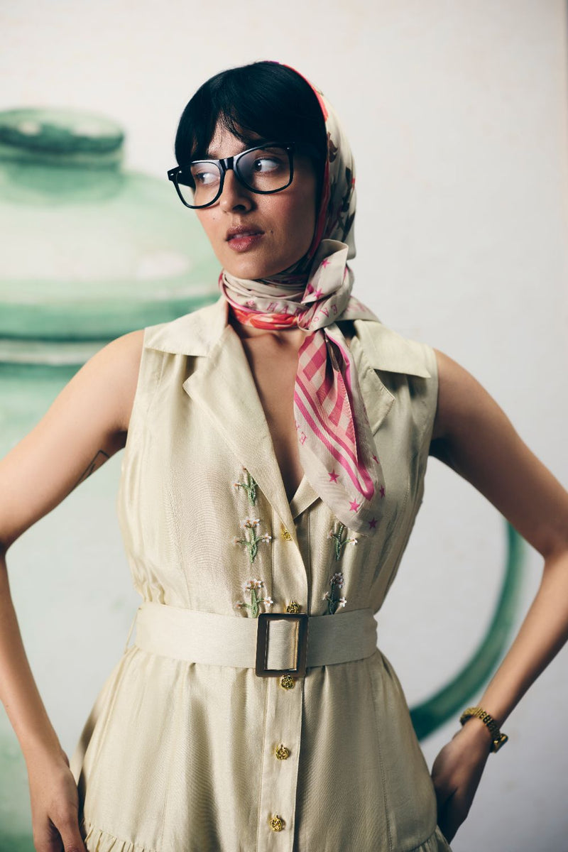 KORI DRESS silk by Paulmi & Harsh in ivory color for women in Singapore