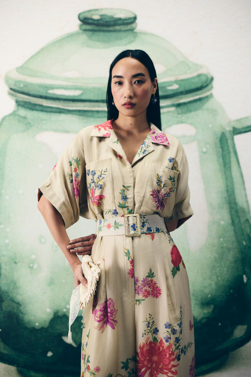 DEIJI JUMPSUIT silk by Paulmi & Harsh in ivory color for women in Singapore
