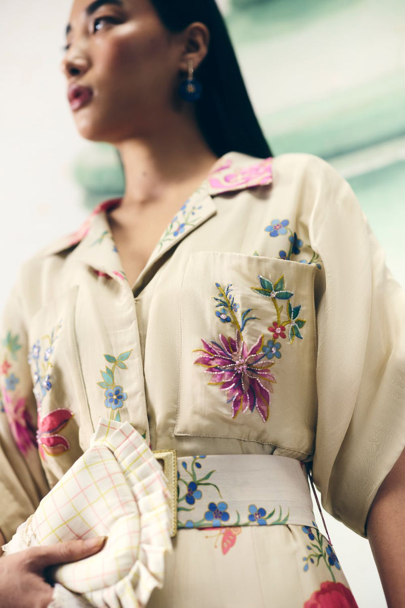 DEIJI JUMPSUIT silk by Paulmi & Harsh in ivory color for women in Singapore