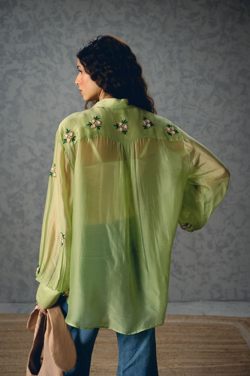 ROMY SHIRT organza by Paulmi & Harsh in green color for women in Singapore