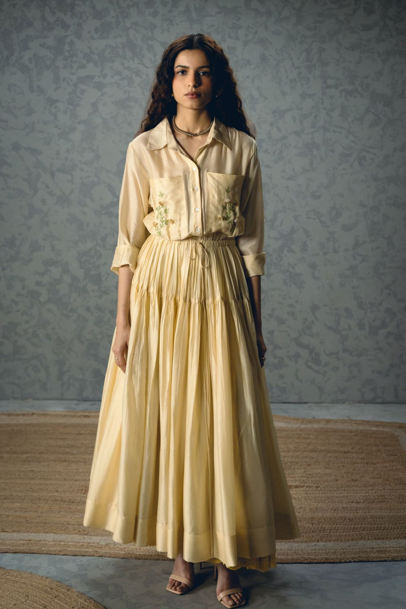 ELINA DRESS- IVORY silk dress by Paulmi & Harsh in ivory for women Singapore