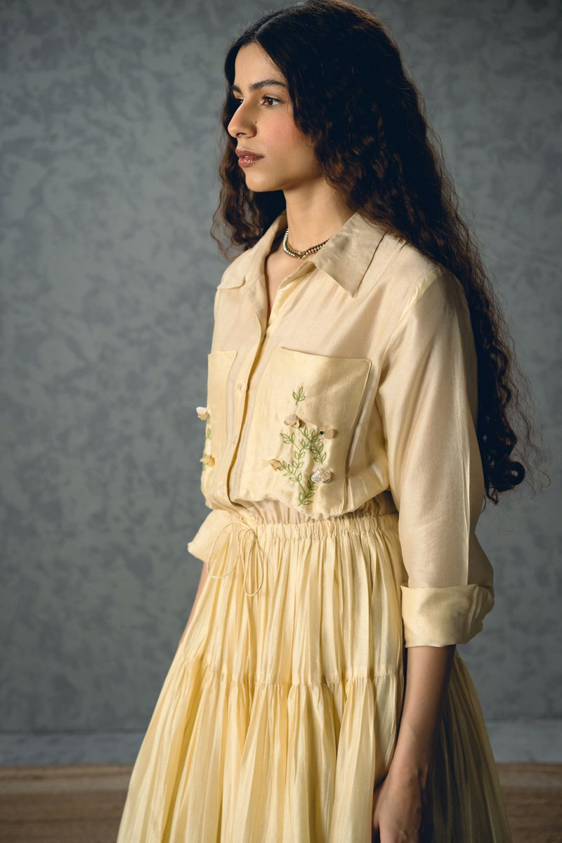 ELINA DRESS- IVORY silk dress by Paulmi & Harsh in ivory for women Singapore