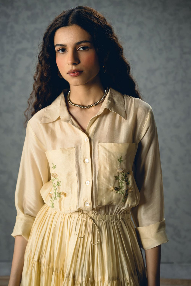 ELINA DRESS- IVORY silk dress by Paulmi & Harsh in ivory for women Singapore