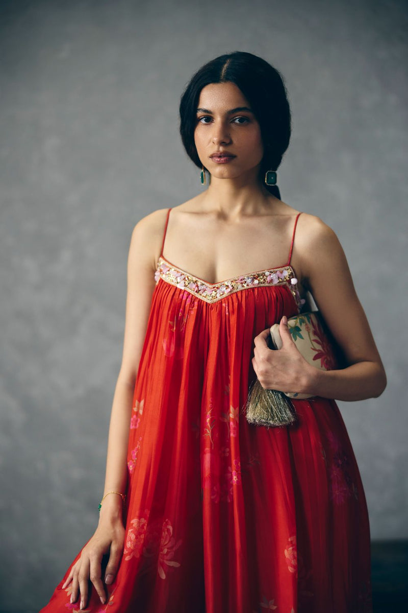 YUME JUMPSUIT SET
-RED organza by Paulmi & Harsh in red color for women in Singapore
