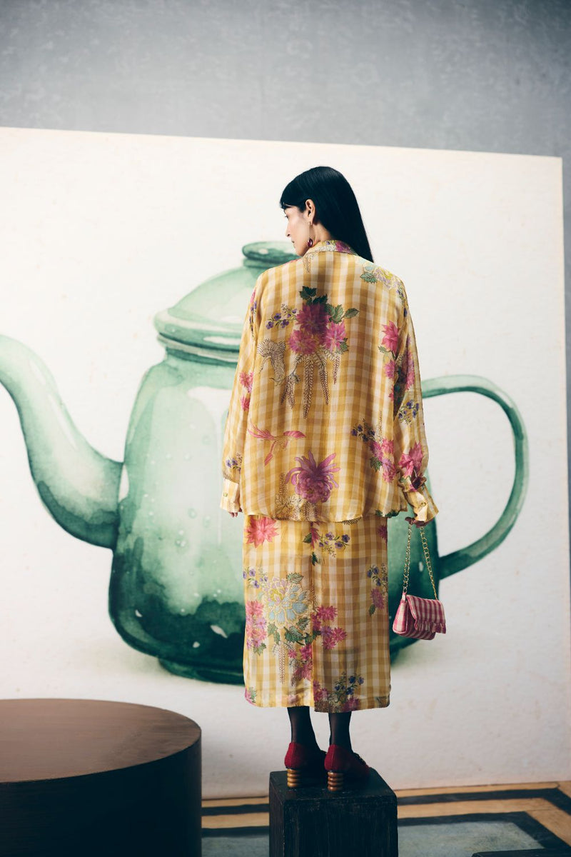 YUKI SHIRT SET organza by Paulmi & Harsh in yellow color for women in Singapore