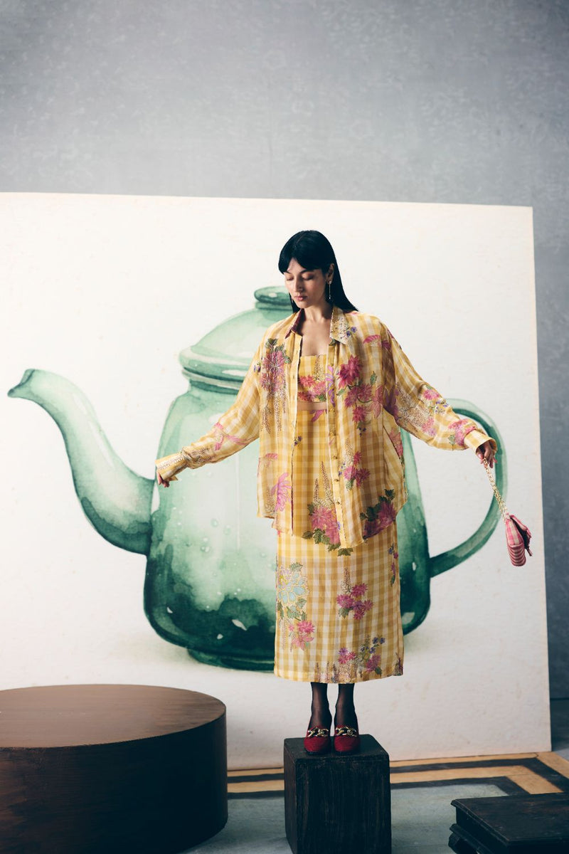 YUKI SHIRT SET organza by Paulmi & Harsh in yellow color for women in Singapore