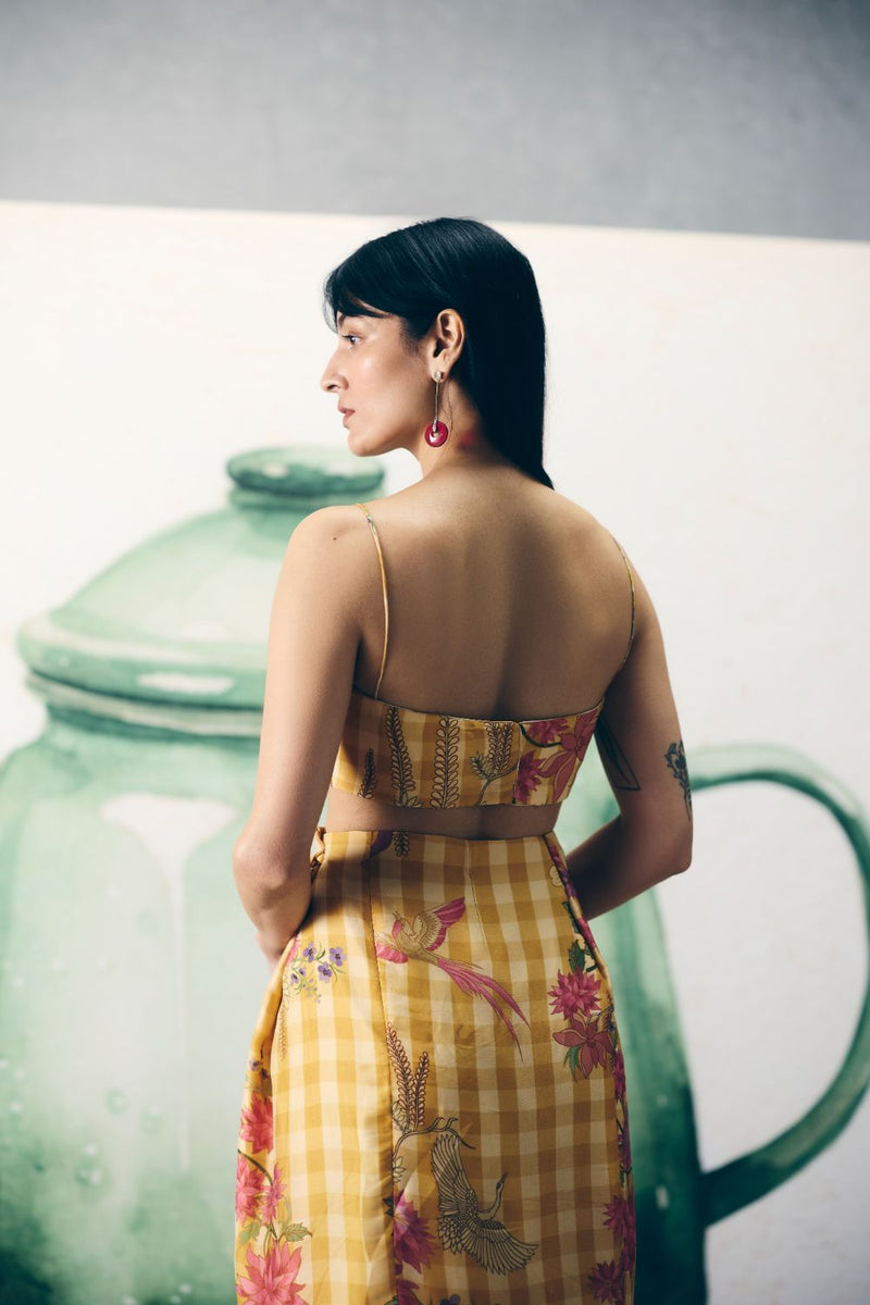 YUKI SHIRT SET organza by Paulmi & Harsh in yellow color for women in Singapore