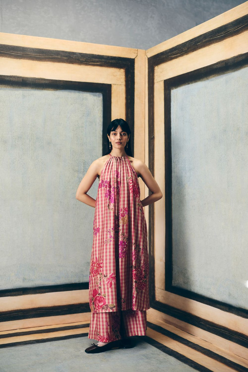 RISA KURTA SET silk by Paulmi & Harsh in red color for women in Singapore