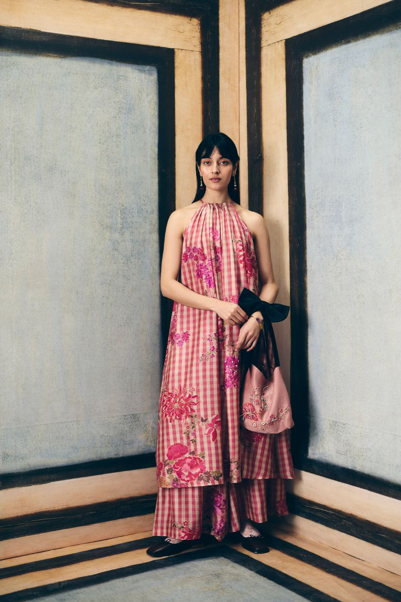 RISA KURTA SET silk by Paulmi & Harsh in red color for women in Singapore