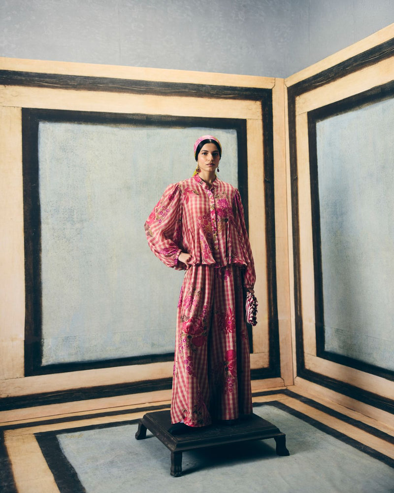 ERI CO-ORD SET silk by Paulmi & Harsh in red color for women in Singapore
