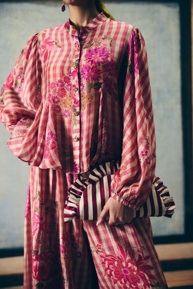 ERI CO-ORD SET silk by Paulmi & Harsh in red color for women in Singapore