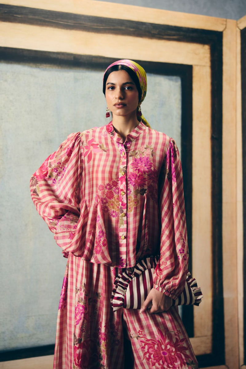 ERI CO-ORD SET silk by Paulmi & Harsh in red color for women in Singapore
