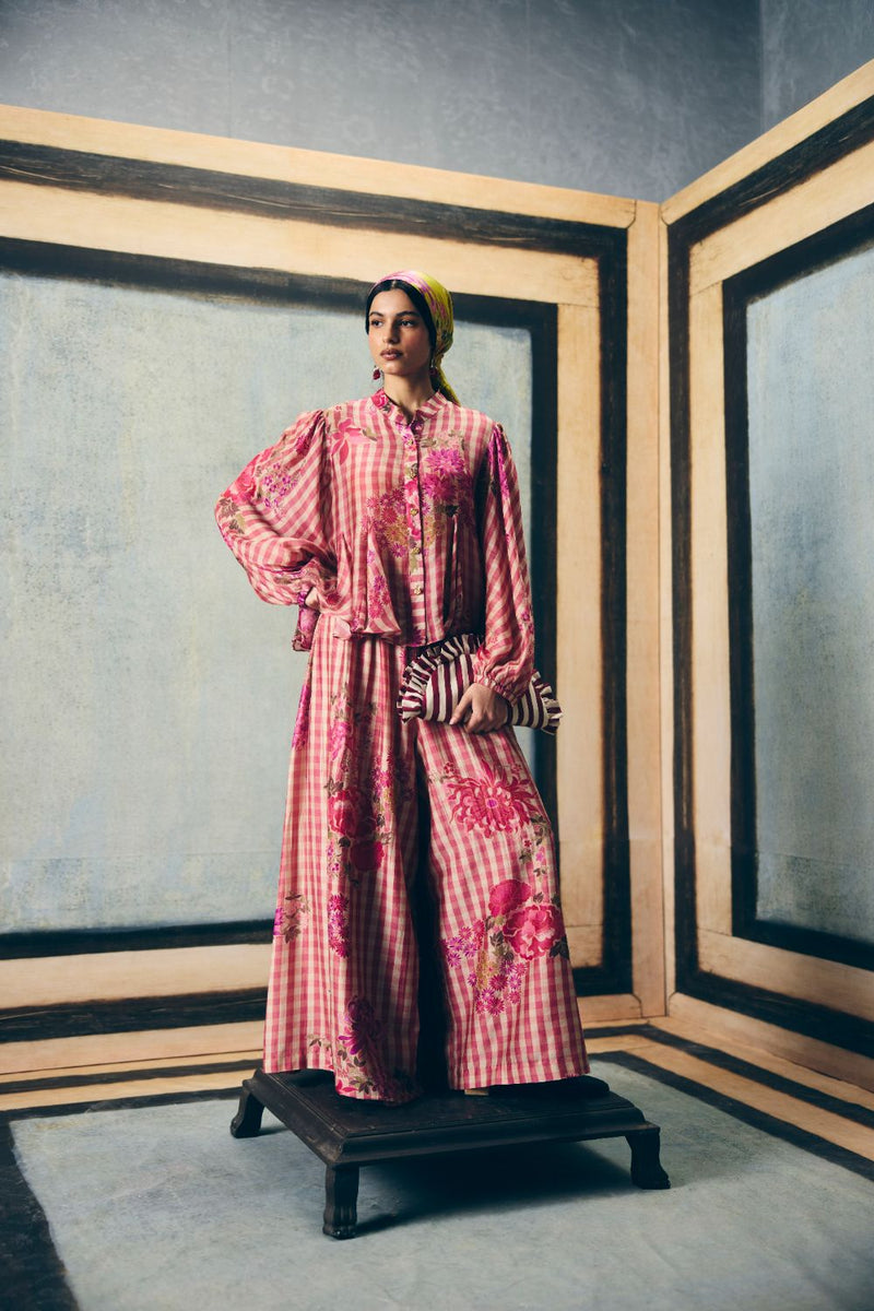 ERI CO-ORD SET silk by Paulmi & Harsh in red color for women in Singapore
