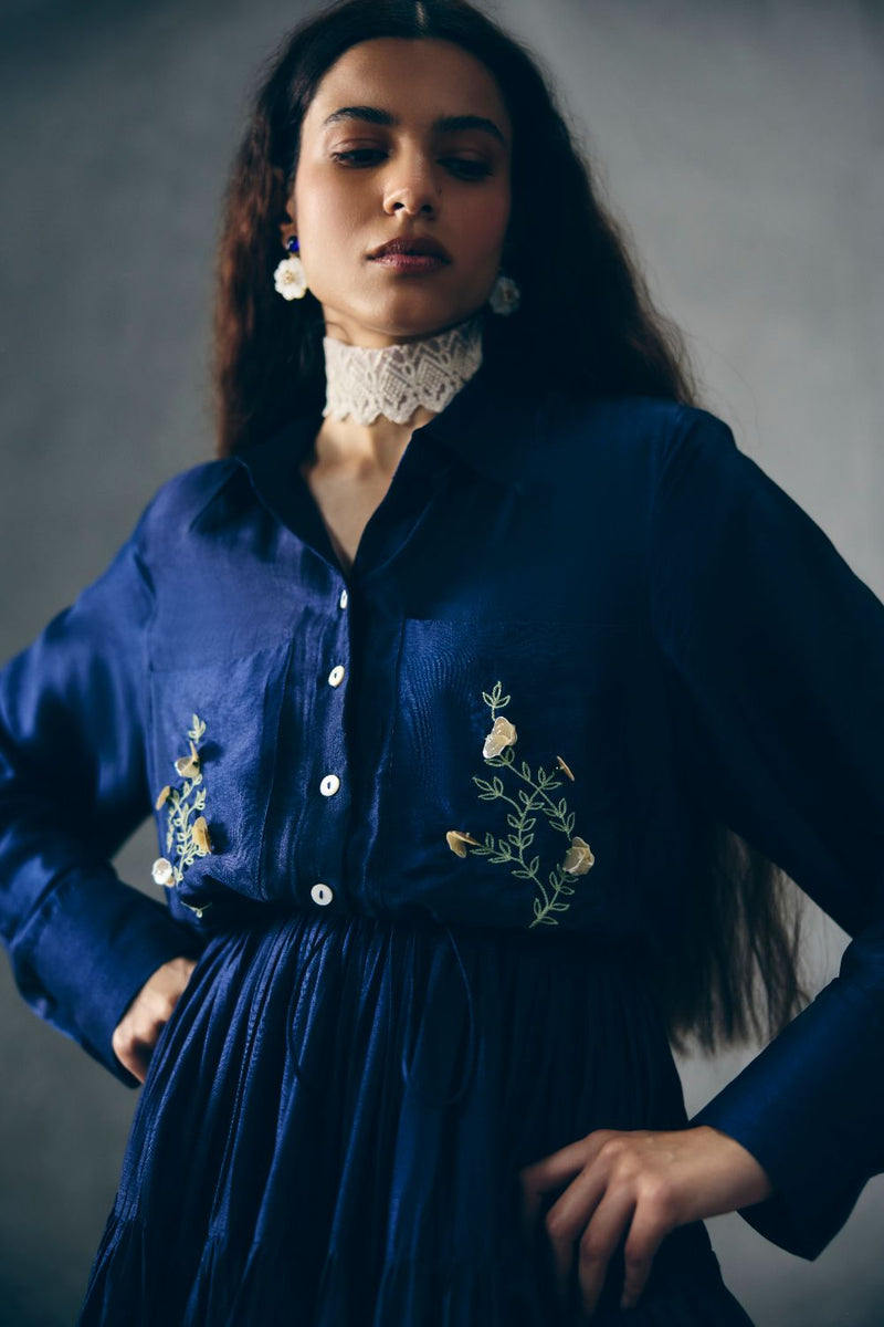 YUTORI DRESS poplin dress by Paulmi & Harsh in blue for women Singapore