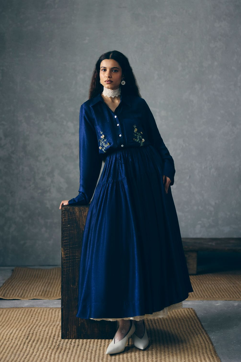 YUTORI DRESS poplin dress by Paulmi & Harsh in blue for women Singapore