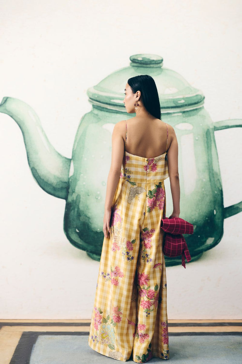 HIMARI JUMPSUIT silk by Paulmi & Harsh in yellow color for women in Singapore