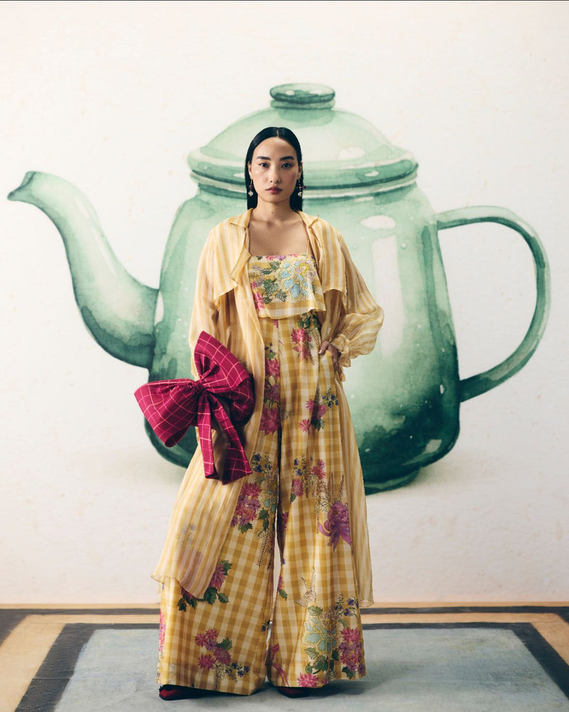 HIMARI JUMPSUIT silk by Paulmi & Harsh in yellow color for women in Singapore