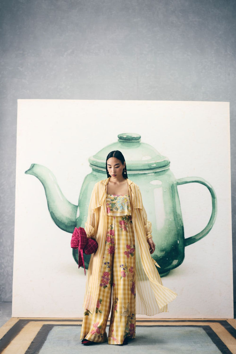 HIMARI JUMPSUIT silk by Paulmi & Harsh in yellow color for women in Singapore