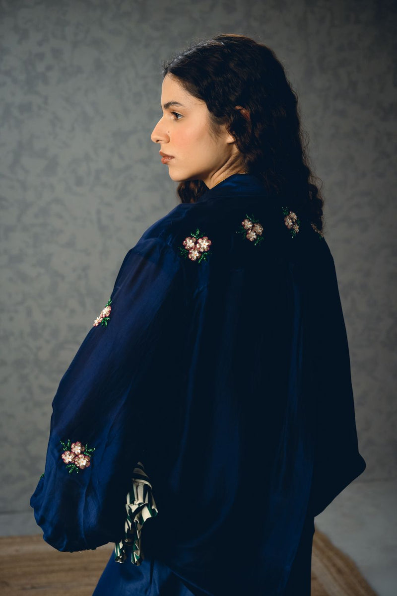 TAKSU SHIRT SET organza by Paulmi & Harsh in blue color for women in Singapore