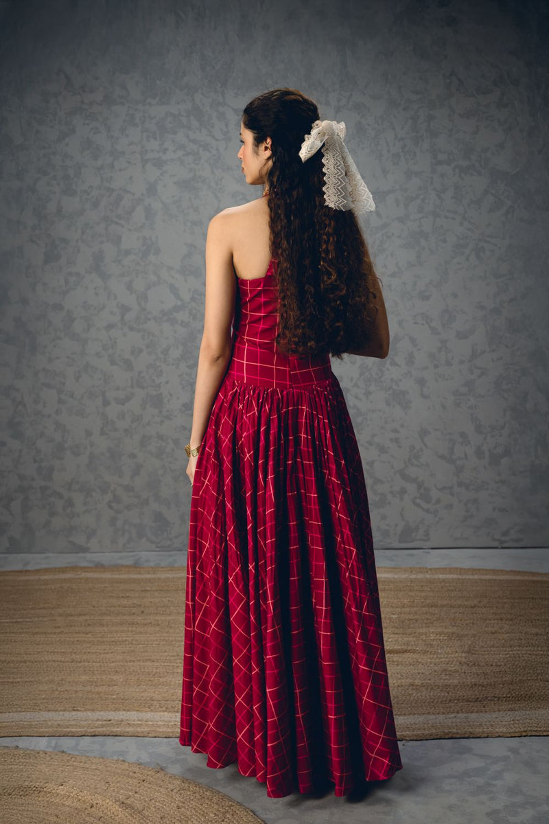 AKARI DRESS- MAROON poplin dress by Paulmi & Harsh in maroon for women Singapore