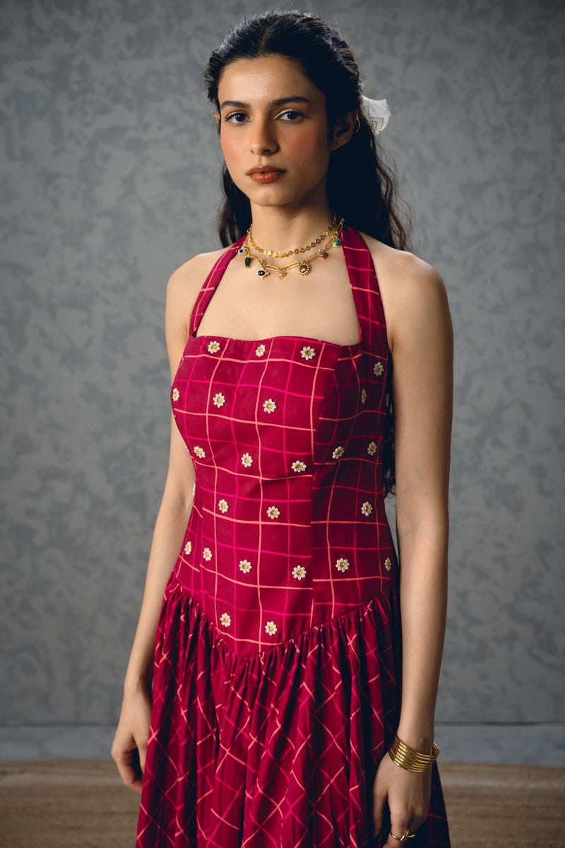 AKARI DRESS- MAROON poplin dress by Paulmi & Harsh in maroon for women Singapore