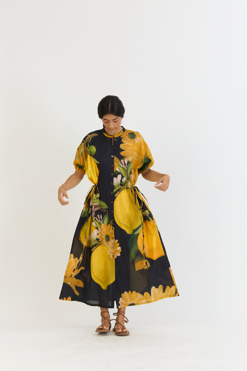 POMELLO SIDE TIE UP DRESS cotton by Yam in yellow color for women in Singapore