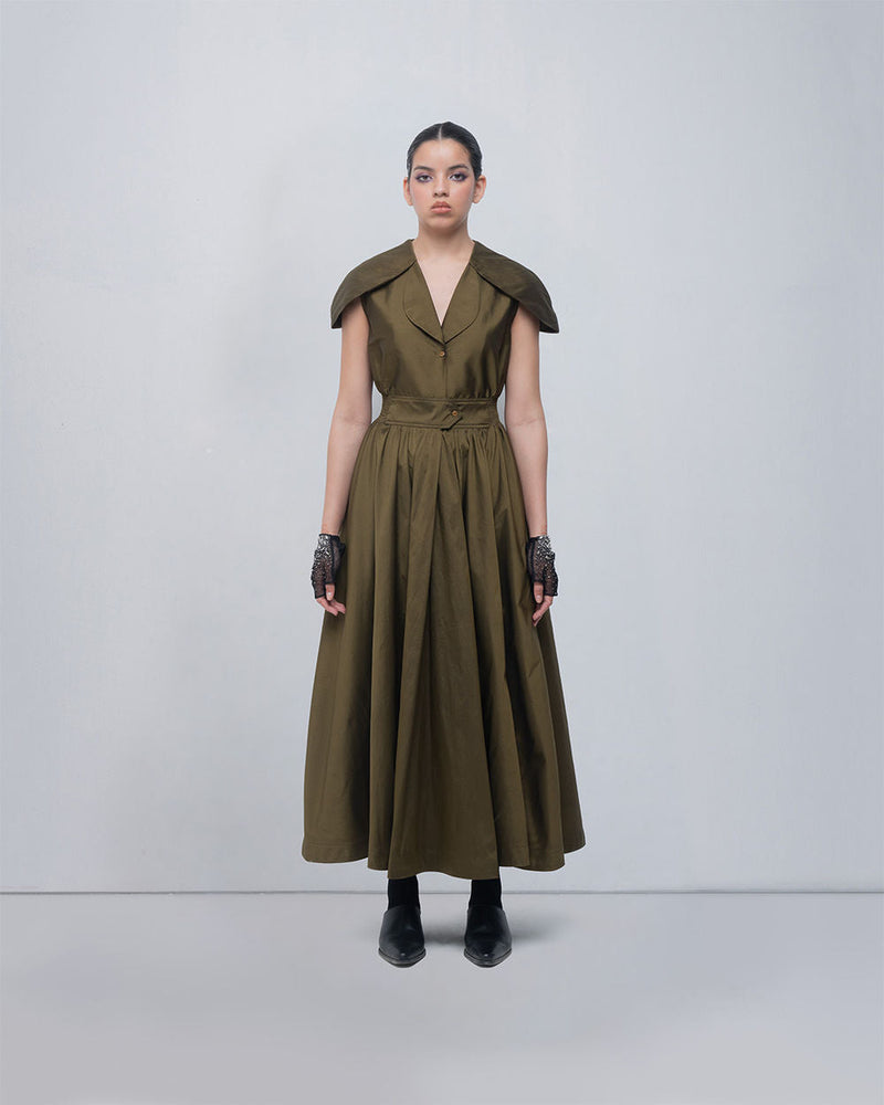 Daria Dress viscose by Leh Studios in olive for women in Singapore