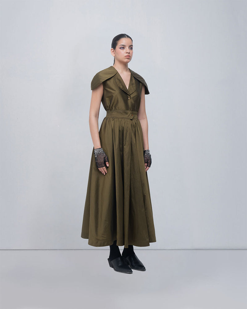 Daria Dress viscose by Leh Studios in olive for women in Singapore