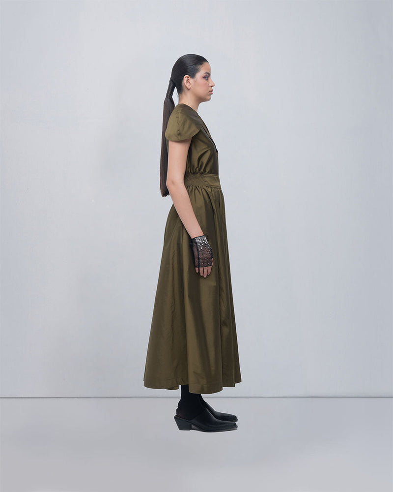 Daria Dress viscose by Leh Studios in olive for women in Singapore