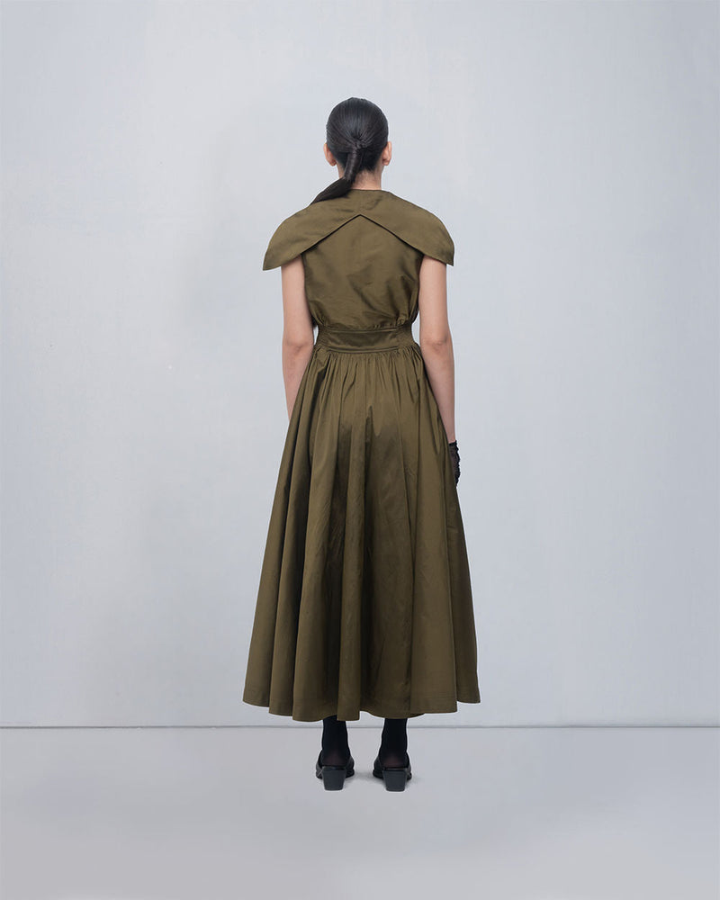 Daria Dress viscose by Leh Studios in olive for women in Singapore
