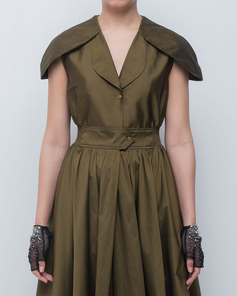Daria Dress viscose by Leh Studios in olive for women in Singapore