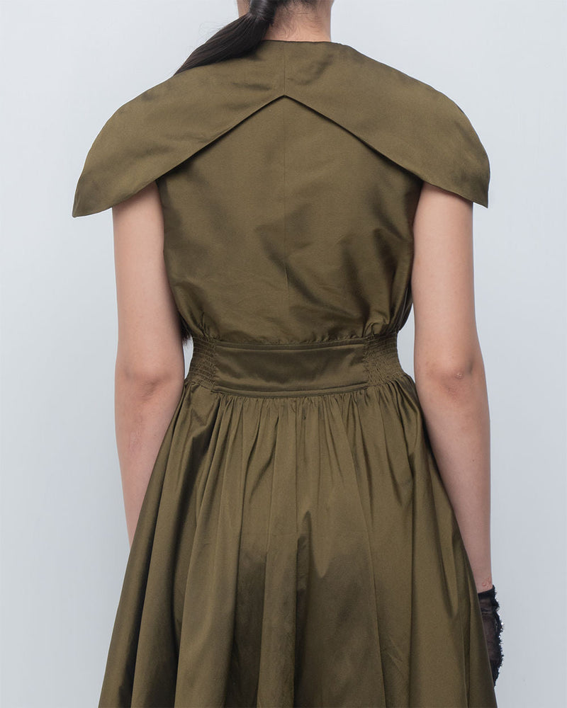 Daria Dress viscose by Leh Studios in olive for women in Singapore