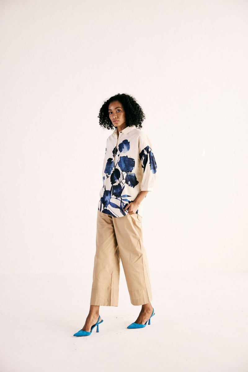SAND TROUSERS oxford by Khara Kapas in beige for women in Singapore