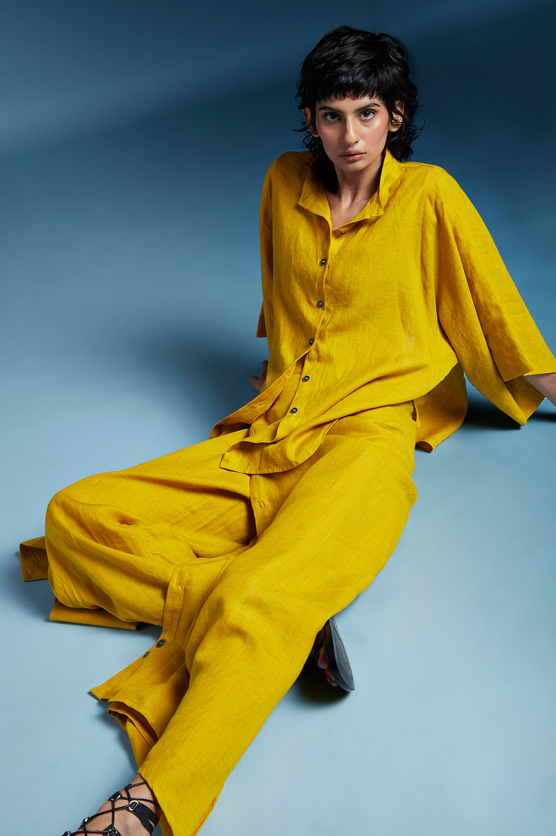 Kiko Shirt-Mustard linen by Chola in mustard color for women in Singapore