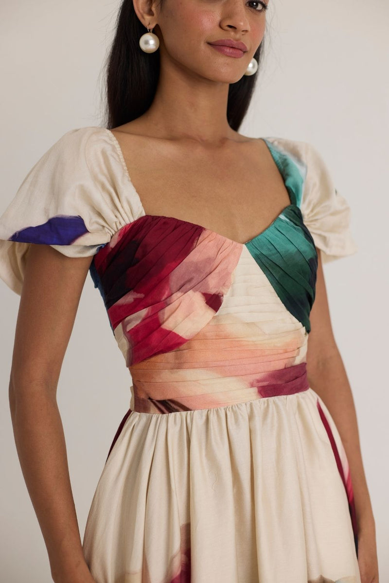 LILA PUFF SLEEVE DRESS satin by Yam in white color for women in Singapore