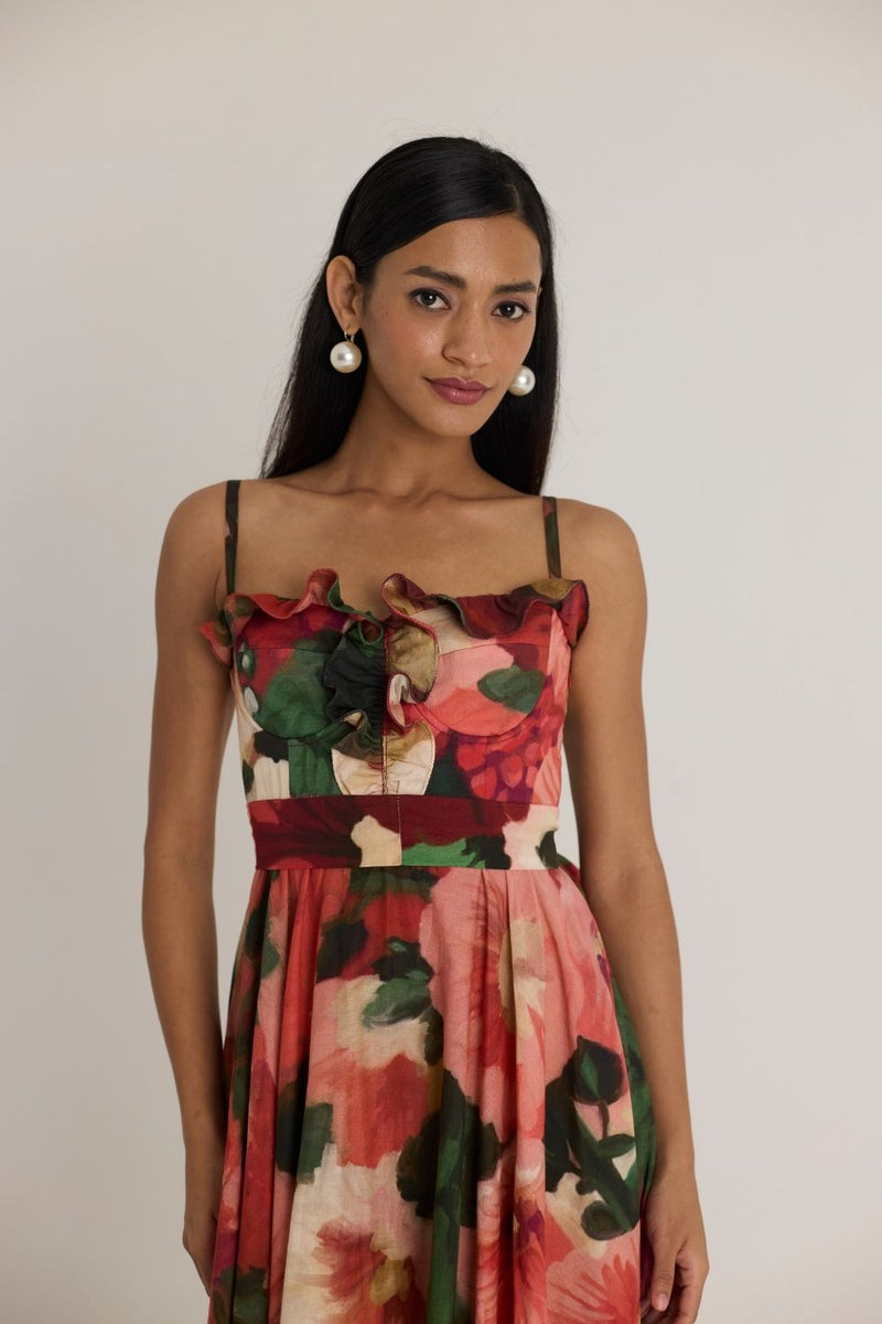 SCARLETT COTTON FRILL DRESS cotton by Yam in multi color for women in Singapore