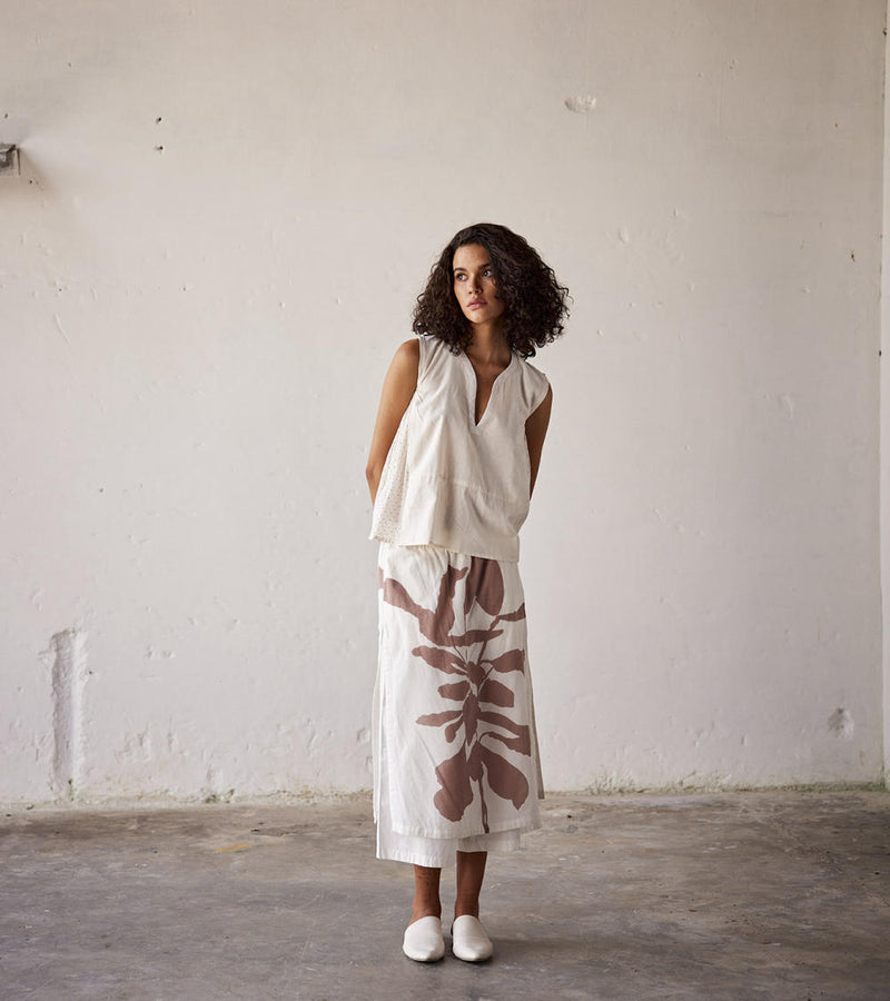 Butterscotch Skirt - Trouser cotton Bottoms,Skirts by Khara Kapas in white for women in Singapore