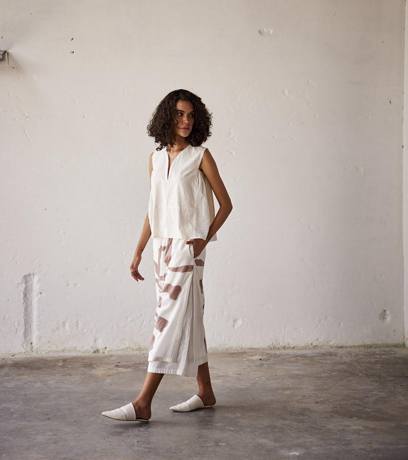 Butterscotch Skirt - Trouser cotton Bottoms,Skirts by Khara Kapas in white for women in Singapore