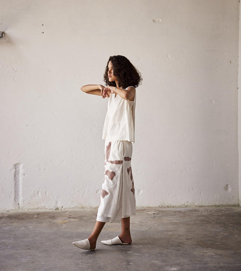 Butterscotch Skirt - Trouser cotton Bottoms,Skirts by Khara Kapas in white for women in Singapore