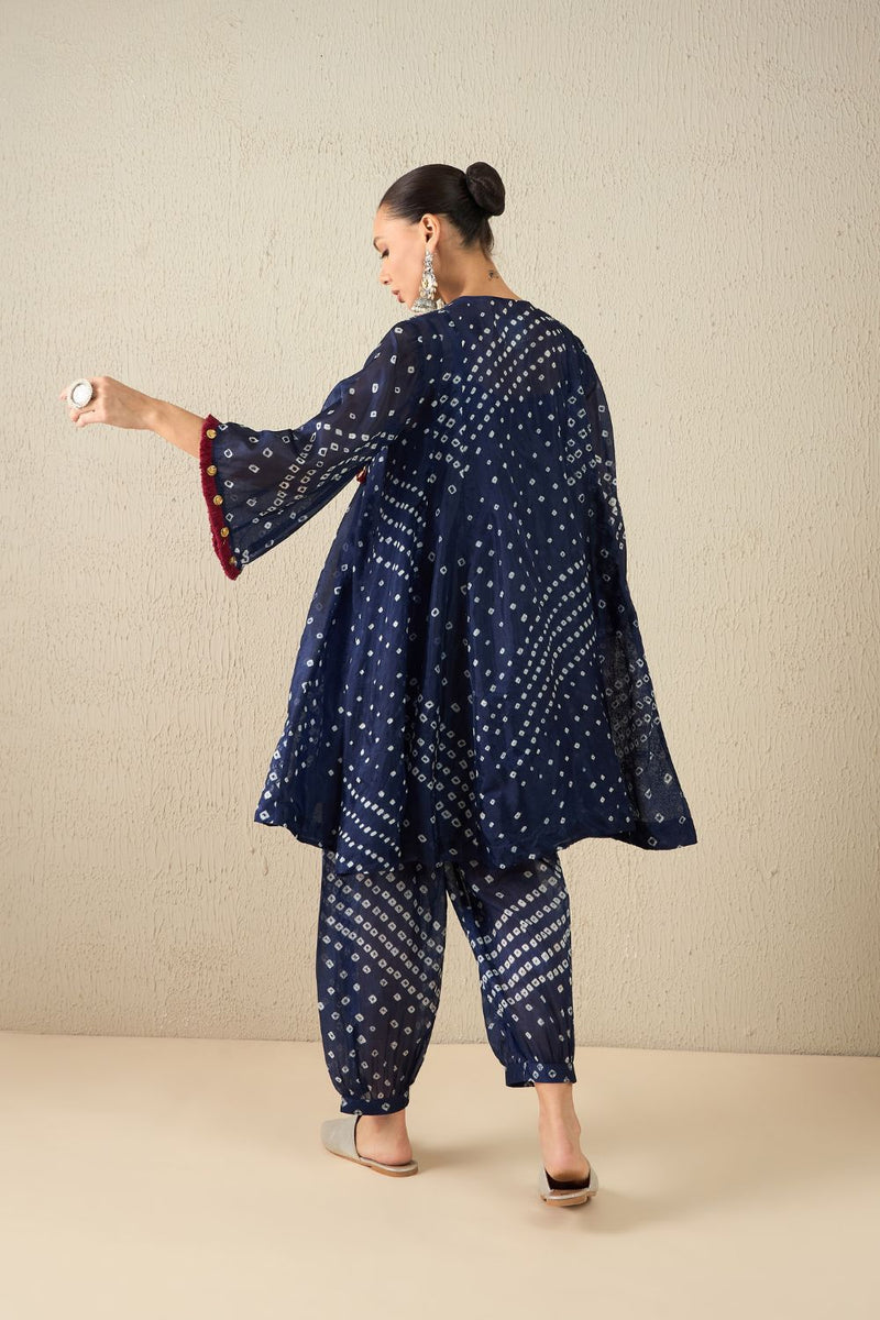 AFGHANI BANDHANI SET - Navy Blue silk by Aavidi in yellow color for women in Singapore