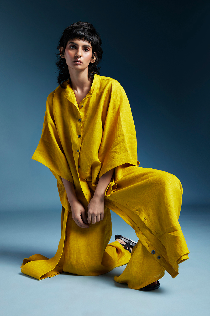 Kiko Shirt-Mustard linen by Chola in mustard color for women in Singapore