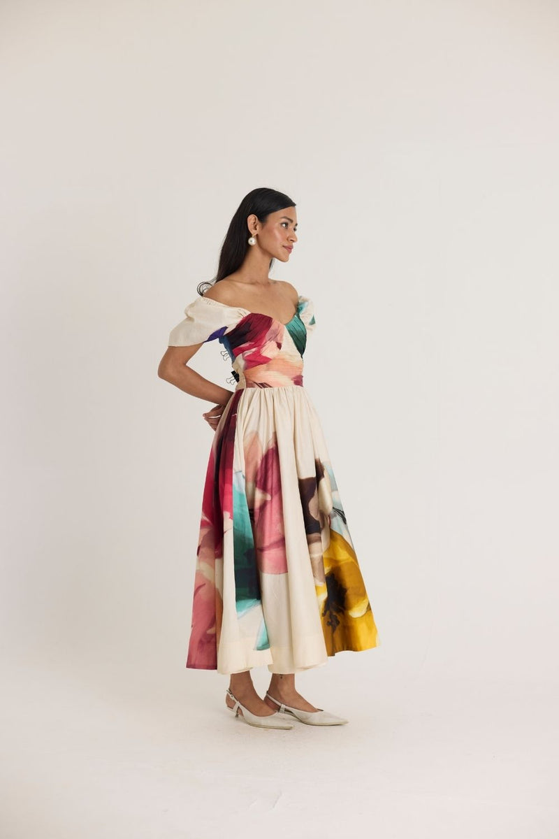 LILA PUFF SLEEVE DRESS satin by Yam in white color for women in Singapore